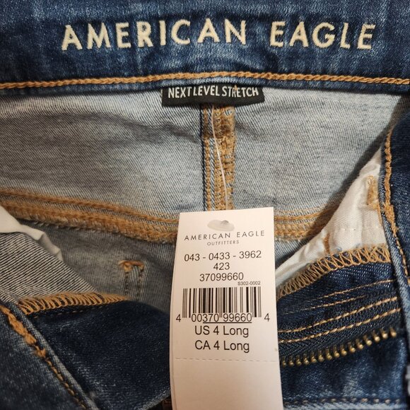 American Eagle Jeggings Skinny Jeans Size 4 Long High Rise Medium Wash - Picture 8 of 9